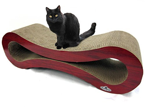 Large Cardboard Corrugated Sofa Bed Cat Scratcher (Faux Wood) with Free Catnip