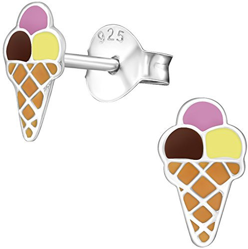 JAYARE Ohrringe Mädchen Eis Eistüte 925 Sterling Silber Waffeleis Eiskugel Kinder Ohrstecker Mädchenohrringe Kinderohrstecker