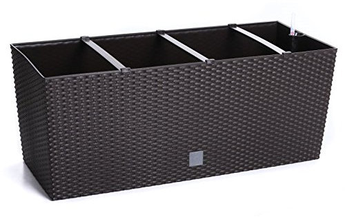 Blumentopf Blumenkasten Blumenkübel Pflanztopf Rechteckig Polyrattan Bewässerungssystem Wasserspeicher Wasserstandsanzeiger 4 Farben 2 Größen von rg-vertrieb (800 Umbra)