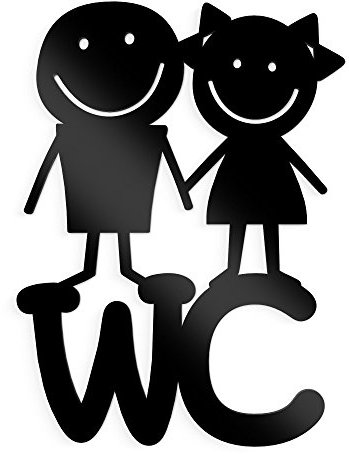 WANDKINGS WC Designtürschild - Motiv wählbar - Mädchen + Junge aus Acrylglas - Toilettenschild, Piktogramm, WC-Schild - SCHWARZ
