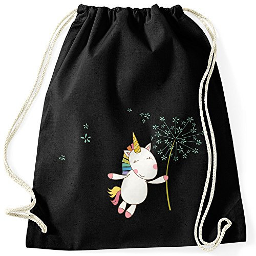 MoonWorks Turnbeutel Einhorn mit Pusteblume Unicorn with Dandelion Gymsac Gymbag schwarz Unisize