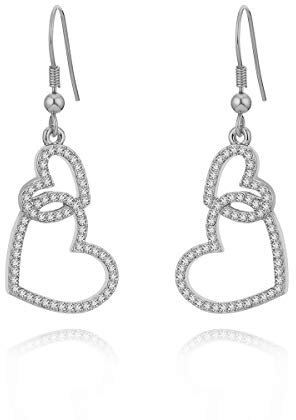 Orecchino a pendente per donna, orecchino a goccia a cuore legato Orecchini a catena in oro o argento con orecchino di cristallo in acciaio inossidabile (Placcato argento)