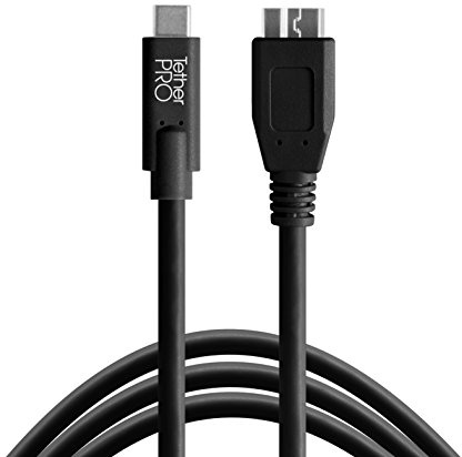 Tetherpro USB-C 3.0 Micro-B, 15 '(4.6 m) | For Fast Transfer and Connection Between Camera and Computer | Non-Reflective Black | Fast Reliable Data Transfer