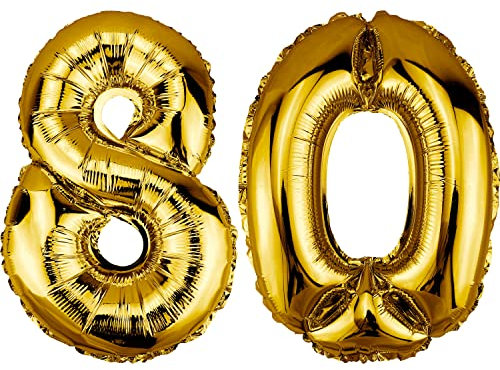 DekoRex Folienballon Gold 40cm Geburtstag Jubiläum Hochzeit Deko (Zahl 80)