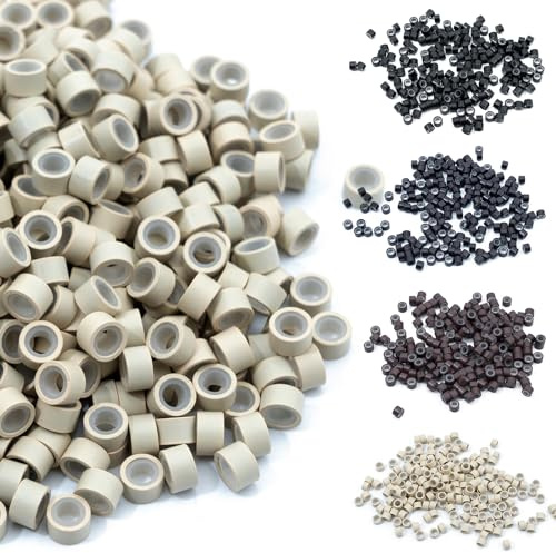 Elailite Micro Rings 5mm Beige Silicone Lined 1000 Pcs Links Beads Linkies for Pre Bonded I Tip Human Hair Extensions Feather Hair Extensions