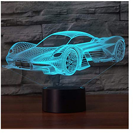SISYS 3D Illusion Lampe LED Nachtlicht, Optische 3D-Illusions-Lampen Tischlampe Nachtlichter 7 Farben Berührungsschalter Schreibtischlampe mit 150cm USB-Kabel Kinder Nachtlampe, Rennwagen