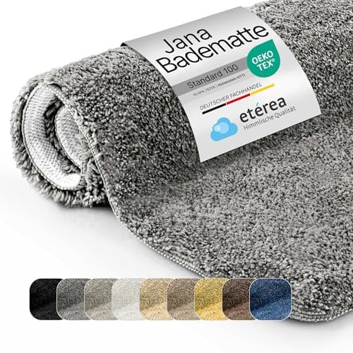 etérea Badezimmerteppich Jana - Badematte rutschfest 80x50 cm - Badvorleger waschbar Hochflor - Bathroom Mat - Badteppich Hochflor Schwer - Badläufer Teppich 50x80cm - Grau