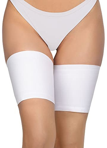 ANNES Bandes élastiques de cuisse anti-frottement Pour femme Doublure satin et dentelle Silicone antidérapant - Blanc - Small