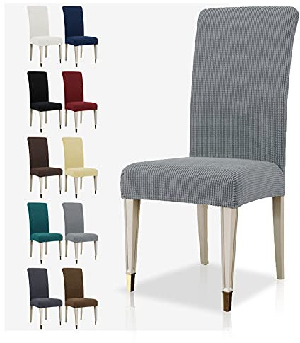 MAXIJIN Super Stretch Dining Room Chair Cover Jacquard Spandex Dining Parsons Chair Slipcover Removable Chair Protector Covers for Dining Room,Hotel,Kitchen,Ceremony (Light Grey, 4)