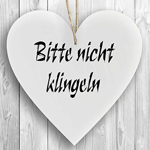 Herzschild Holzherz Holzschild 16 x 16 cm Bitte Nicht klingeln weiß Dekoschild Wandschild Schild Holz Geschenk