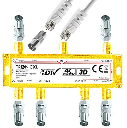 TronicXL 4K 6fach Antennenverteiler 3D / HD tauglich IEC Verteiler TV SAT Splitter Kabel Kabelfernsehen 6-fach DVBC DVBT2 zb für kompatibel mit Unitymedia Vodafone PYUR Telecolumbus Primacom CATV