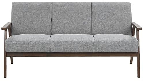 Retro Polsterfofa 3-Sitzer grau mit Holzgestell und Federkern Couch Asnes