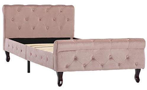 Tidyard Polsterbett Bett Einzelbett Bettgestell Bettrahmen Lattenrost Schlafzimmerbett Ehebett Schlafzimmermöbel Holzbett Rosa Samt 90x200cm
