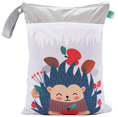 Happy Cherry Windelbeutel Wasserdicht Wetbag Nasstasche für Stoffwindeln Reißverschluss Nass und Trocken Windel Beutel Unterwegs Kindergarten Grau Igel