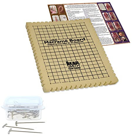 The Beadsmith Mini-Makramee-Kombination – Perlenbrett 19,1 x 26,7 cm – Box mit 40 T-Pins 4,4 cm – Armband Projekt und Anleitung enthalten – ideal zum Sichern und Erstellen von Makramee..