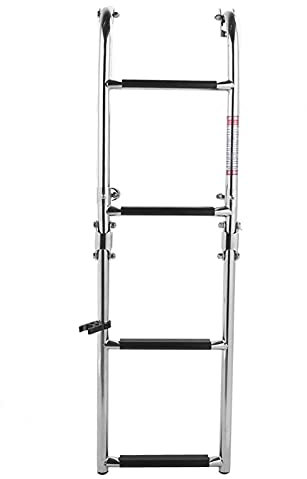 4 Step Folding Ladder Stainless Steel 4 Step Folding Double Step Ladder Telescopic Boat Ladder Pontoon With Non-Slip Plastic Suitable for Boat Marine-Grade Stainless Steel