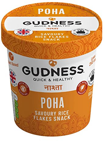 Gudness Poha - Healthy Flattened Rice (savoury) pack of 6 instant pots, 60gms each