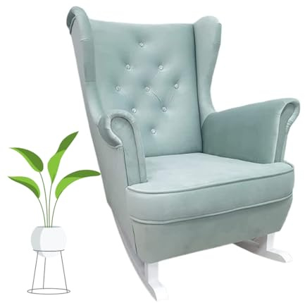 MartHome Schaukelstuhl Wohnzimmer - Relaxsessel, Schwingsessel - Stillstuhl, Schaukelstuhl - Komfortable Sessel für Schwangere Frauen, Velour Schaukelsessel, Relaxstuhl (Minzgrün)