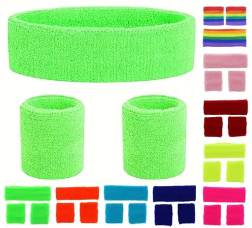 Neon-Stirnband und Armbänder, Schweißbänder, Set (Grün)