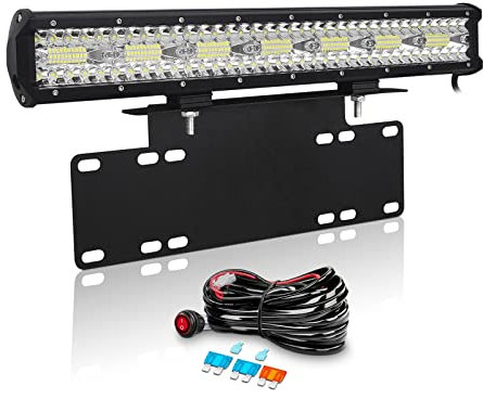 Willpower 20 Zoll 51CM 420W Led Arbeitsscheinwerfer Bar + Kennzeichenhalter + Kabelbaum Led Scheinwerfer 12V 24V Flutlicht Spot für Offroad Auto Traktor Zusatzscheinwerfer Rückfahrscheinwerfer