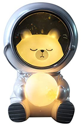 JAWSEU Astronaut Nachtlicht, Pet Astronaut Lamp, Spaceman Nacht Licht 3D Astronaut Haustier Bär Holding Mond Tisch Lampe Kinderzimmer Decor, Tier Atmosphäre Harz Nachtlicht