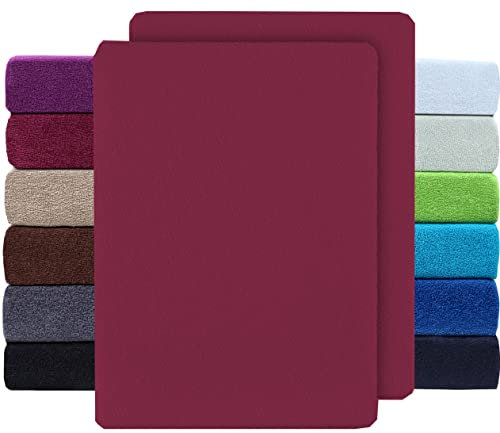 NatureMark 2er Pack FROTTEE Spannbettlaken, Spannbetttuch für kuschelig weiche Nächte, in viele Größen und Farben erhältlich | 90x190 cm - 100x200 cm - Bordeaux rot