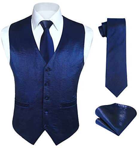 Enlision Anzugweste Blau Herren Hochzeit Paisley Westen & Krawatte Einstecktuch Party Floral Jacquard Anzug Weste Set L