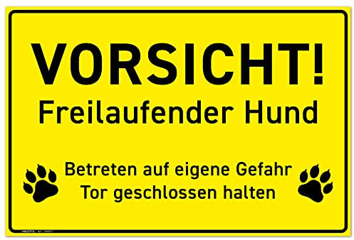 HAGEFOL® Vorsicht Hund Schild - 30x20 cm (groß), Warnung vor dem Hund Schilder, Achtung freilaufender Hund, stabiles 3mm Hartschaum Schild