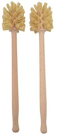 2pcs Wood Toilet Brush With Strong Hemp Bristles - Beechwood Handle, 360° Cleaning Power
