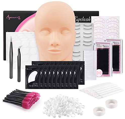 Beauty7 Tête de Mannequin pour Extension de Cils Exercice, Ensemble de Faux Cils Pratiquer pour Débutant Maquillage Cosmetologie Entrainement Make up