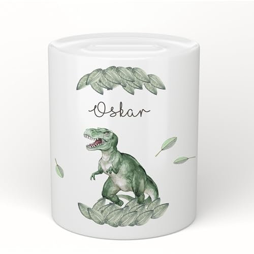 Manufaktur Liebevoll Spardose für Kinder mit Namen | Personalisiertes Geschenk für Mädchen u. Jungen | Verschiedene Motive zur Auswahl (Motiv Oskar)