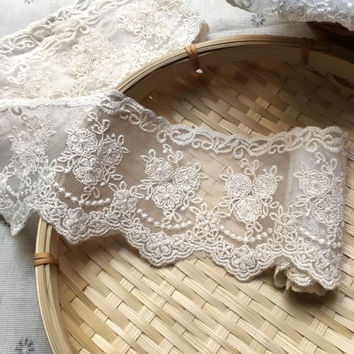 Sourcemall Spitzenband, zartes Kronenband zum Basteln, Nähen und Brautkleid, Applikation, Dekorationen, 8,4 cm breit, 4,5 m (Beige)