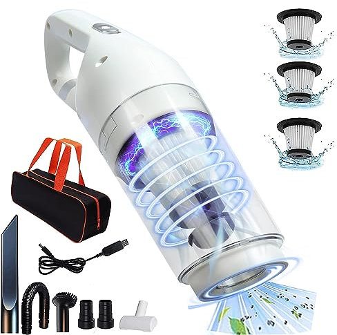 LIKE SHOW Handstaubsauger akku Kabellos, Tragbarer Autostaubsauger 12000pa, Aufladbare Handheld Vacuum Cleaner Staubsauger Handsauger für den Auto, Haus, Küche, Tierhaare (weiß - Upgrade)
