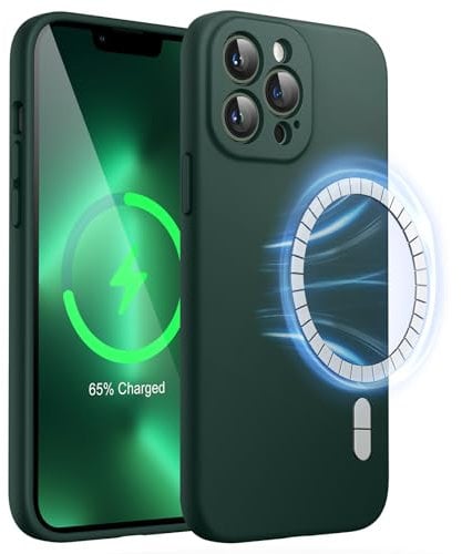 JETech Magnetic Silicone Case for iPhone 13 Pro 6.1-Inch, Compatible with MagSafe, Phone Cover with Camera Lens Full Protection (Midnight Green)