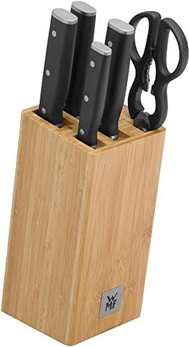 WMF Sequence Messerblock mit Messerset 6teilig, Made in Germany, 4 Messer, Schere, Bambus-Block, Performance Cut, Spezialklingenstahl
