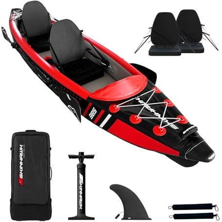 SKINHAWK Premium Full Drop Stitch Kajak 385 Rot, Schlauchboot, Kanu, zum Aufblasen, Adventure Kajak 385 x 85 cm