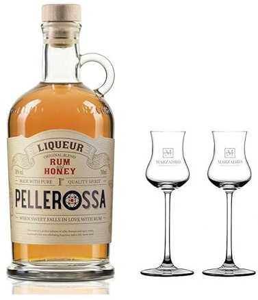 DISTILLERIA MARZADRO PELLEROSSA RUM AL MIELE 70 CL CON 2 BICCHIERI TULIPANO
