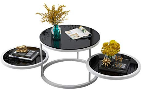 GLTZEN Drehbarer Couchtisch mit 3 Ebenen, kreativer runder Beistelltisch aus Schmiedeeisen, um 360 ° drehbarer Beistelltisch aus gehärtetem Glas (Color : 1#)