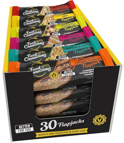 Food Connections Better For You* Flapjack Bars (Box of 30x 80g Bars) - Healthier Snack Flapjacks in 6x Flavours, UK Government HFSS Compliant