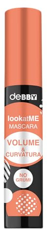 deBBY, LookatME Mascara Volumen & Krümmung, intensive Pigmente mit verstärktem Wimperneffekt, klumpfreie Formel mit Volumenfasern, gebogene Faserbürste