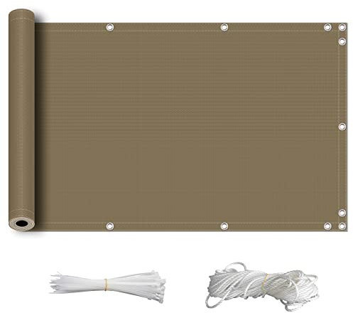 Timizi Frangi-Vista Balcone Ringhiera 80x600cm, Telo per Ringhiera Balcone Resiste Vento e Pioggia Telo Oscurante Facile da Montare per Recinzioni Varie - Cachi