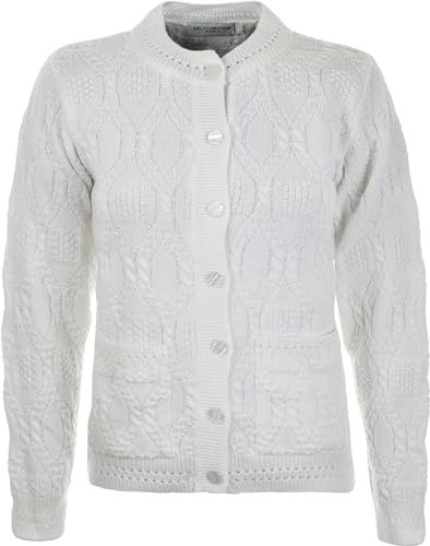 WearAll Women's Ladies Long Sleeve Button Top Aran Knitted Cardigan Button Clouse Crew Neck UK (14/16, White)