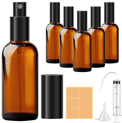 Amentalove Flacons en Verre Ambre Vide, 4PCS 100ML Flacon Pulvérisateur en Verre, Ambré Bouteille Spray Glass, Flacon Vaporisateur Vide avec Seringue et Entonnoir pour Huiles Essentielles, Parfums