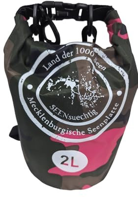 Dry Bag Trockensack Seesack 100% wasserdicht Packsack Tasche Beutel Wasssersport Kanu Kajak SUP Tauchen Schwimmen Baden Strand Angeln Campen wasserfest Schultergurt Drybag Pink Camouflage (2 Liter)