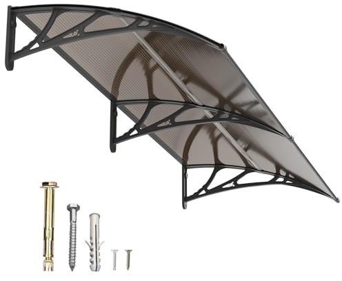 Auvent pour Porte d'entrée 150x80cm,Toit Marquise Abri en Polycarbonate Protection Contre Pluie,UV et la Neige Support Robuste en ABS Durable
