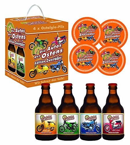 Bierwürfel Die Zweiräder des Ostens 4X0,33l mit 4 Sammler Bierdeckel
