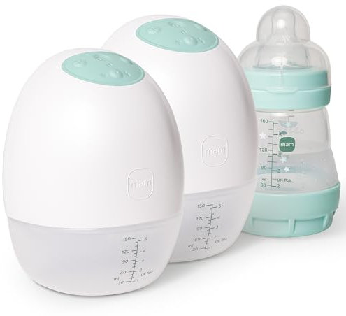 MAM Move Double Wearable Breast Pump, Hands Free Double Breast Pump, with 3 Modes and Silent Breast Milk Pump, Portable Double Breast Pump with Soft Silicone Funnels, Newborn Essentials
