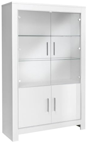 AltoBuy Denae - Vitrine 4 Portes Laquée Blanc Brillant avec Eclairage LED