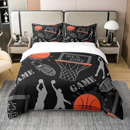 Homemissing Basketball Modèle Parure de lit Sports Housse de Couette 200x200cm 100% Coton 3D Ball Games Housse de Couette pour Enfants Garçons Filles Cadeau pour Joueur de Basket Room Decor