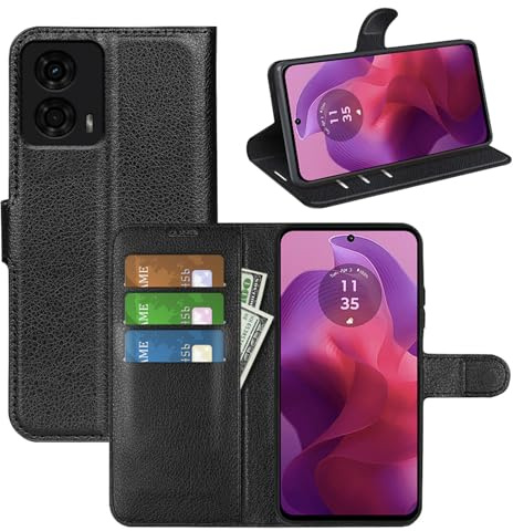 betterfon Handyhülle Kompatibel mit Motorola Moto G04 / G24 | E14 Premium Qualität TPU Klapphülle mit Kartenfächern | Magnetverschluss Handyhülle | Schwarz